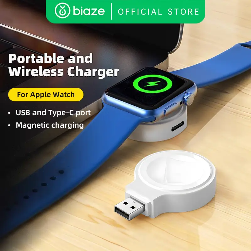 Portable iWatch Charger Magnetic Fast-Charging Base Compact iWatch Charging USB & Type-C 2-in-1 wireless Suitable for Apple Watch