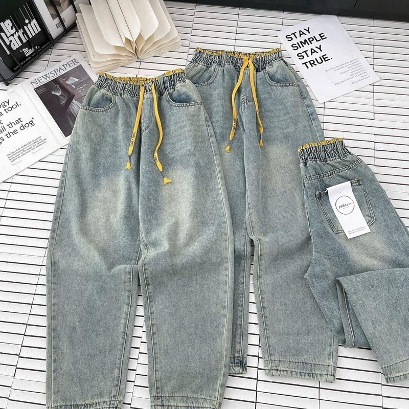 Quần Jeans Nữ Dáng Beggy Thụng Chất Bò Mềm Đẹp Cho Nữ Dáng Thụng Che Khuyết Điểm Vòng 2 Chất Liệu Bò Mềm Mịn