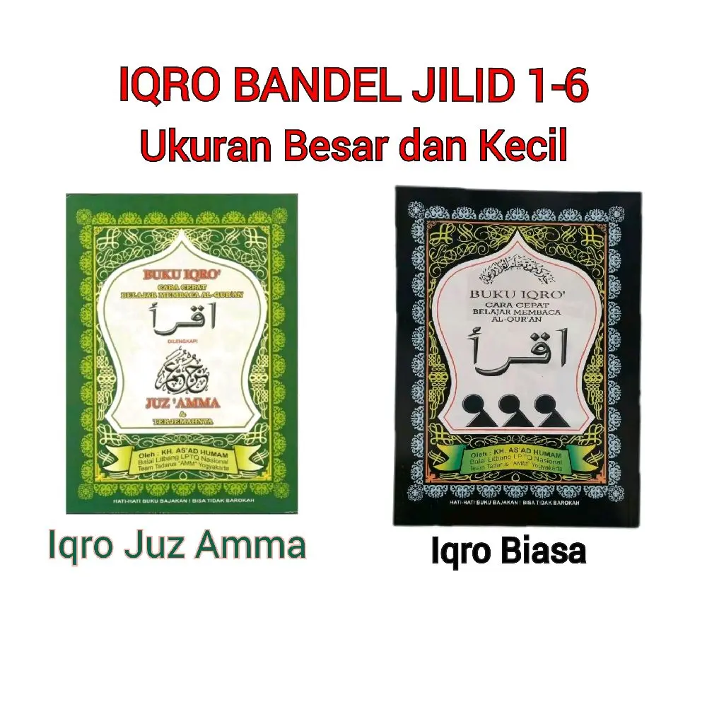 Buku IQRO Hitam dan Hijau disertai Juz Amma & Terjemahnya (Original) Bandel Besar Kecil Amm Yogyakarta Cd