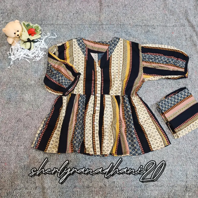 MONATA set - setelan atasan Rayon motif premium celana kulot panjang untuk wanita dewasa Baju Kancing 0