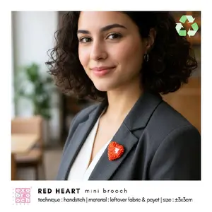 Exobrooch Red Heart | Mini Brooch | Handmade Bros Hijab | Aksesoris Ramah Lingkungan | Material Leftover Flanel & Payet