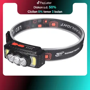 Suksestech Headlamp Senter Kepala 7 Mode Cahaya LED Multifungsi FREE USB Type C -Headlamp-HX-810 Merah  Putih