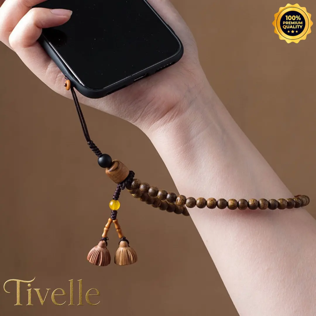[ BISA COD ] Tivelle Jewelry Gantungan Ponsel Kayu | Dari Kayu Gaharu Kalimantan Bergaya Retro Dengan Manik Manik Bulat