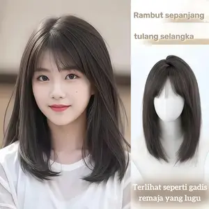 Wig Wanita Setengah Panjang Wig Wanita Full Kepala 42CM Rambut Palsu Simulasi Alami Panjang Tulang Kerah Rambut Seluruh Usia Rambut Palsu Perempuan Panjang Wig Daily wig korean style rambut  palsu