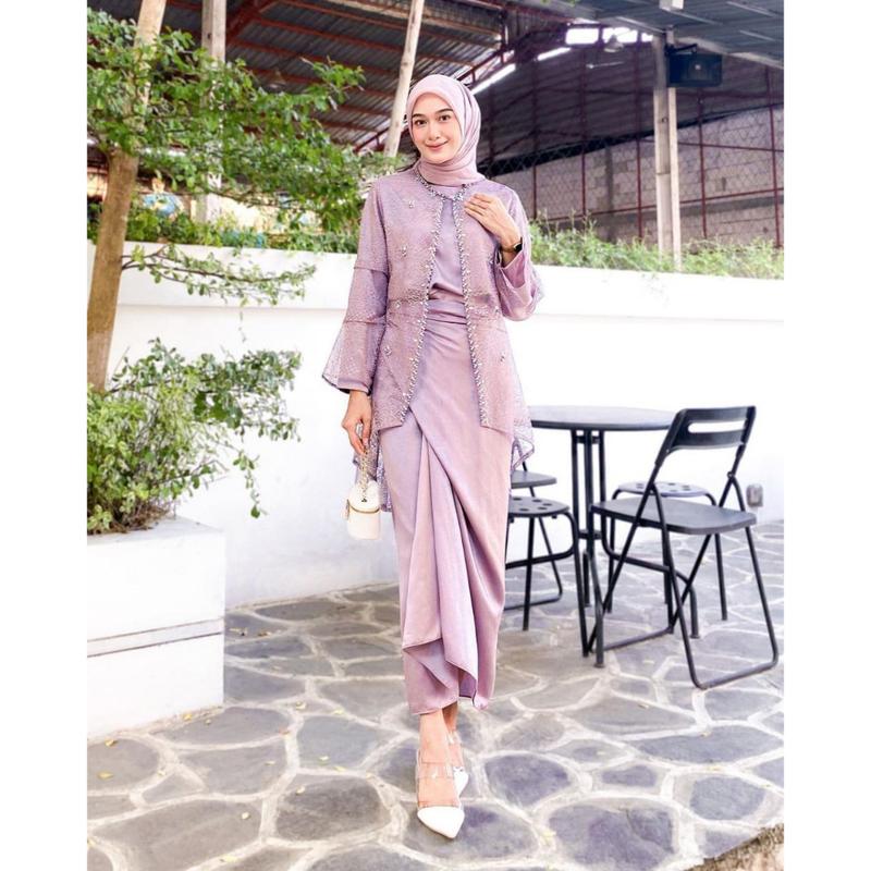 Ori Termurah Oneset Clarisa Outer Brokat Premium - Outfit Kondangan Rok Lilit 3
