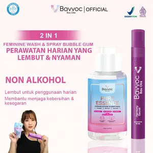 BAVVOC 2in1 - Paket Feminine Hygiene Wash Sabun Pembersih Kewanitaan Ekstrak Propolis Manjakani + Niacinamide & Spray Wanita Non Alkohol Wangi Bubble Gum