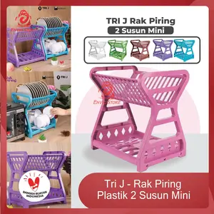 ENVIO - TRI J Rak Piring Plastik 2 Susun Mini - Wadah Piring Gelas Alat Makan