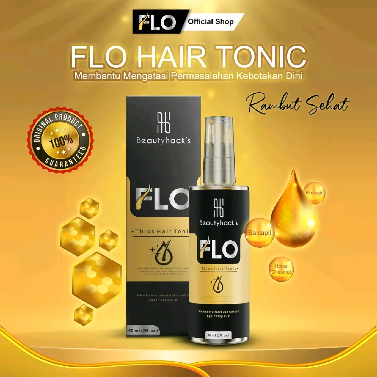 MEGA SALE!!FLO HAIR TONIC Minyak Perawatan Pemanjang Rambut Rontok Pria Wanita Asli Original Aman Bpom