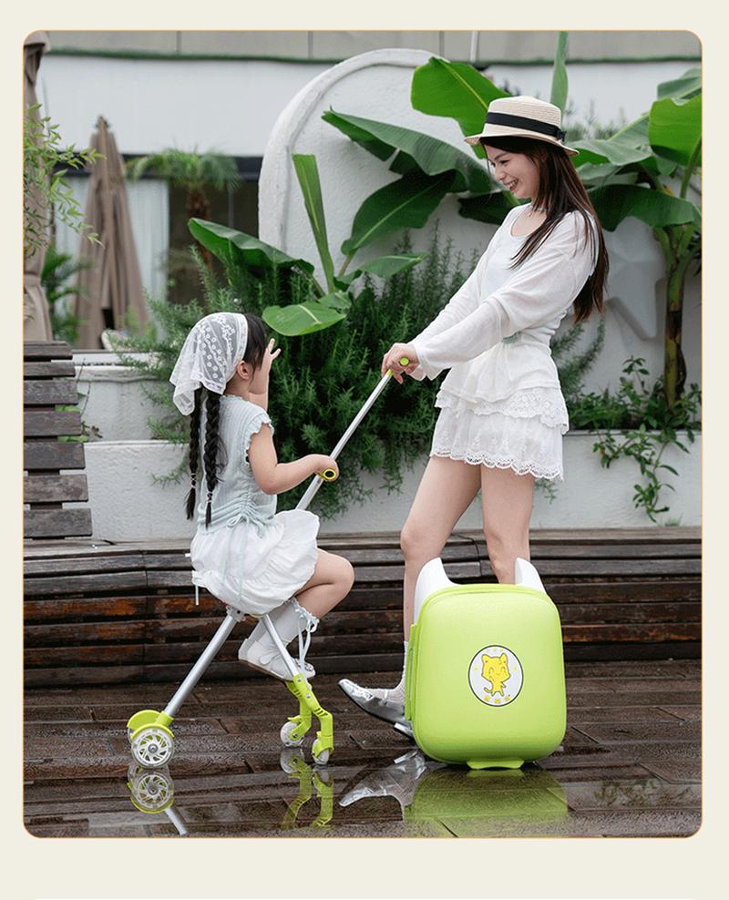 Product Introduction of 20 Inch Boarding Suitcase for Children ABS & PC Material Lazy Cart Mountable Baby Luggage Sets with Walking Feature Kid's Stroller Riding Suitcases For Travel 4
