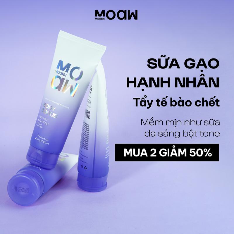 [MUA 2 GIẢM 50%] Tẩy Tế Bào Chết Body - Tẩy Da Chết Nâng Tone - Scrub Sữa Gạo Hạnh Nhân MOAW MOAWS - Bột Trắng Da Trộn Sẵn - Gel Tẩy Tế Bào Chết Cơ Thể - TTBC Muối Hồng - Gel Peel Da Tẩy Tế Bào Chết