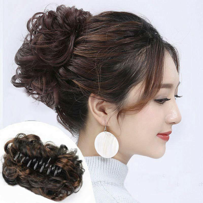 Tóc giả nối tổng hợp kiểu búi donut, kẹp tóc giả dạng kẹp càng cua