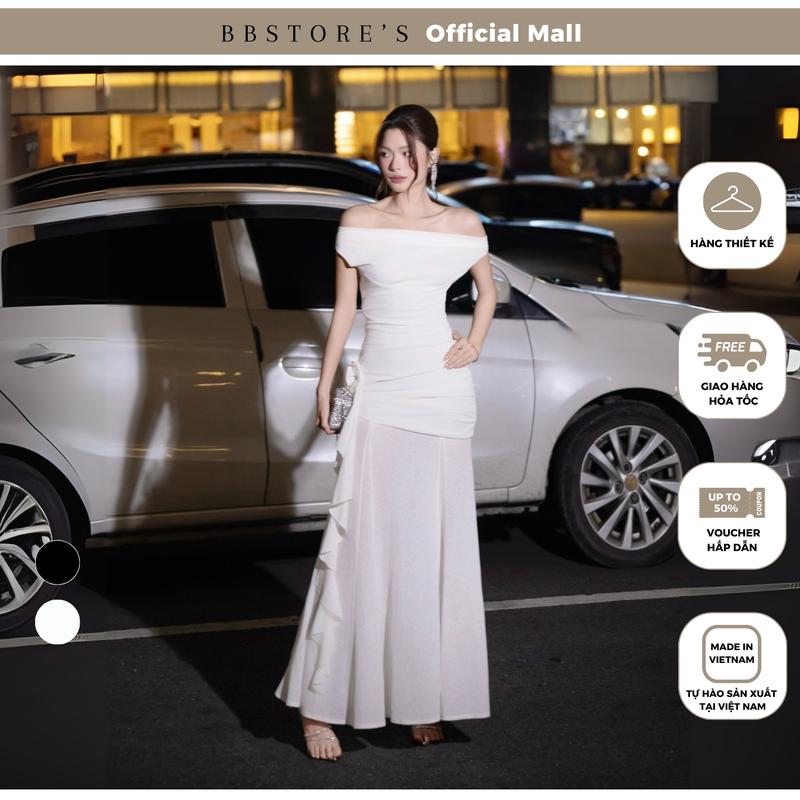   BBSTORE'S  Đầm Body Thun Gạo Tiệc Dài Đuôi Cá Cổ Đổ Kết Hoa 3D - D4539T 