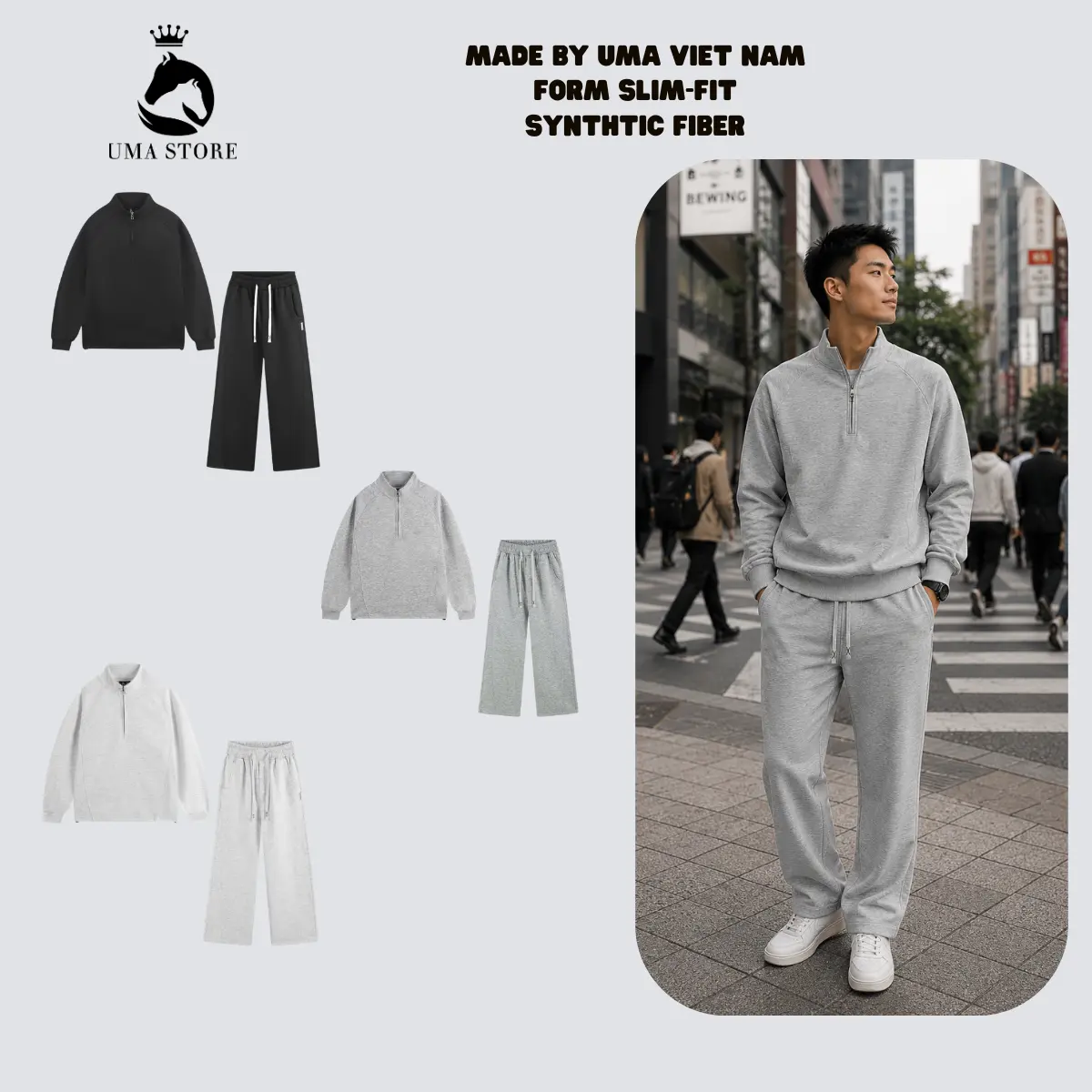 ( DEAL MỞ BÁN ) Bộ Nỉ Nam Nữ Half - Zip UMA STORE có 2 chi tiết Swearter nỉ hai da form oversize bo chun unisex local brand áobomber