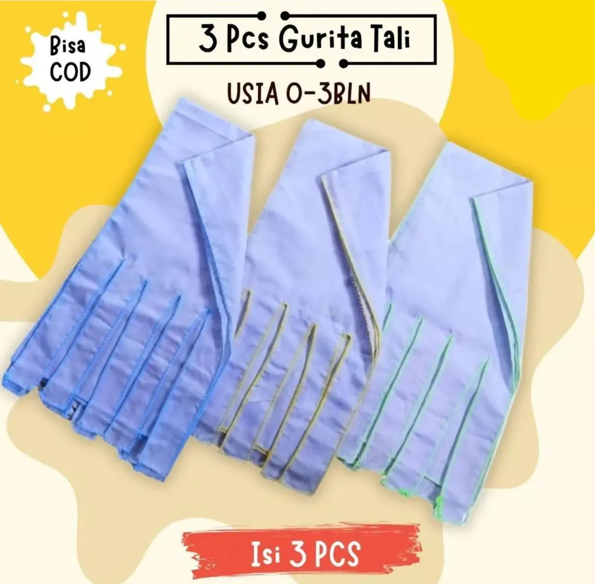 Set 3 Pcs Gurita Tali Bayi Putih / Gurita Ikat Newborn Polos Halus