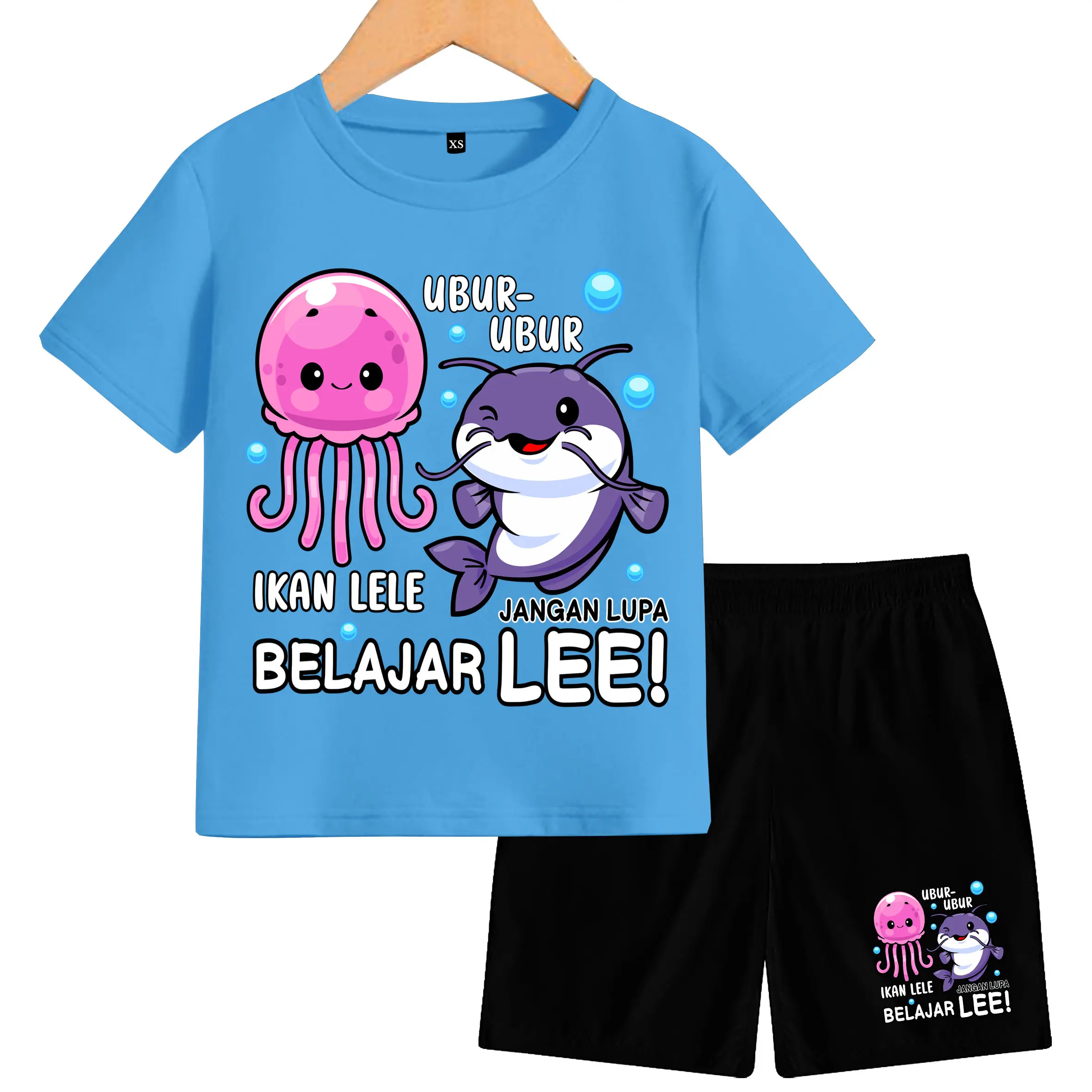 Setelan Anak-Anak motif  ubur ubur ikan lele  lengan pendek umur 1-13 thun Laki-Laki