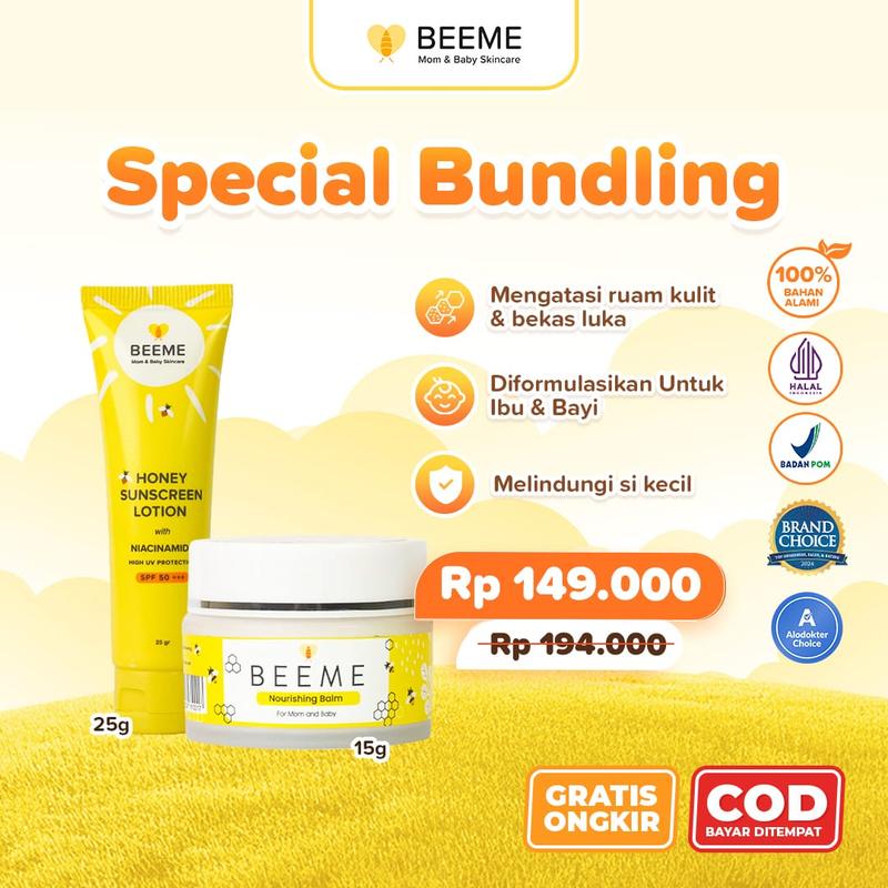 Paket Bundling Beeme Balm & Honey Suncreen SPf 50+ Losion SPF 50 Semua Jenis Kulit Kering Facial 0