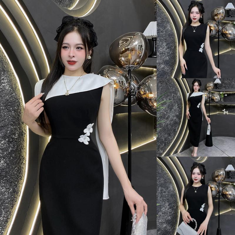 BF61 - Váy Thiết Kế Evii dành cho nữ, Đầm thiết kế trùm vai rời cách điệu, hoa may liền phần eo dáng bút chì xuông phù hợp đi làm, đi chơi và đi dự tiệc. Có Bigsize Women Dress