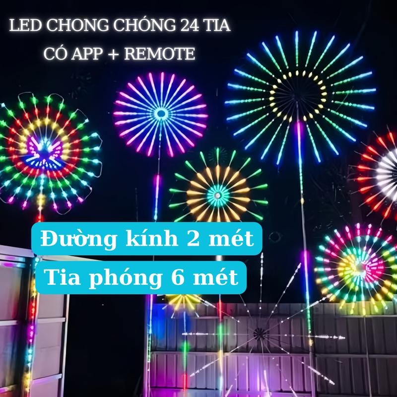 LED pháo hoa Chong chóng loại to Đường kính 2,15 mét Cao 6 mét Nhiều hiệu ứng xoay xoáy 3D. có thể điều chỉnh qua App và Remote
