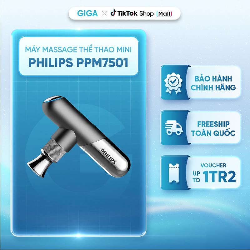 Máy massage thể thao cầm tay mini Philips PPM7501 - Nhỏ gọn - 6 đầu matxa chuyên dụng - BH 24 Tháng