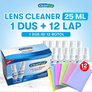 Cleanfog Lens & Glass Cleaner 25 ml Isi 12 Botol + 12 Lap Microfiber - Spray Pembersih Lensa Serbaguna