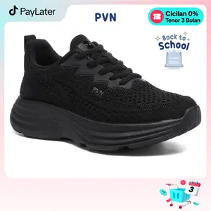 PVN Minji Sepatu Sekolah Hitam Sneakers Wanita Sporty Black Back to School
