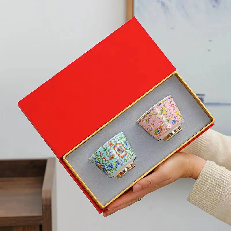 Enamel Lovers Cup gift box for two teacups Tumblers