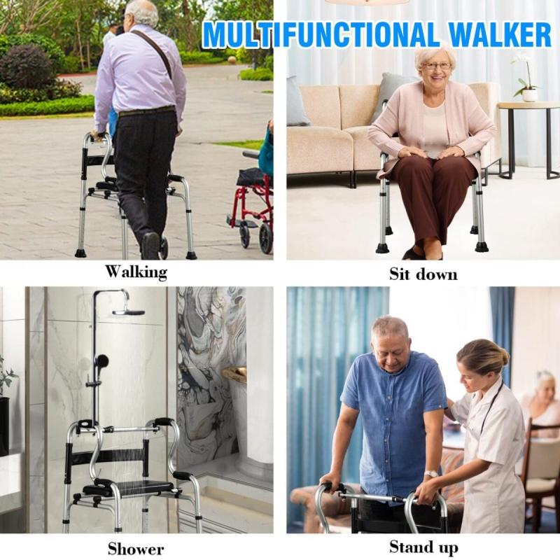 Product Introduction of [SG stock]  Black Foldable Elderly Rollator Elderly Walker Walking Aid With Seat And Wheels 34