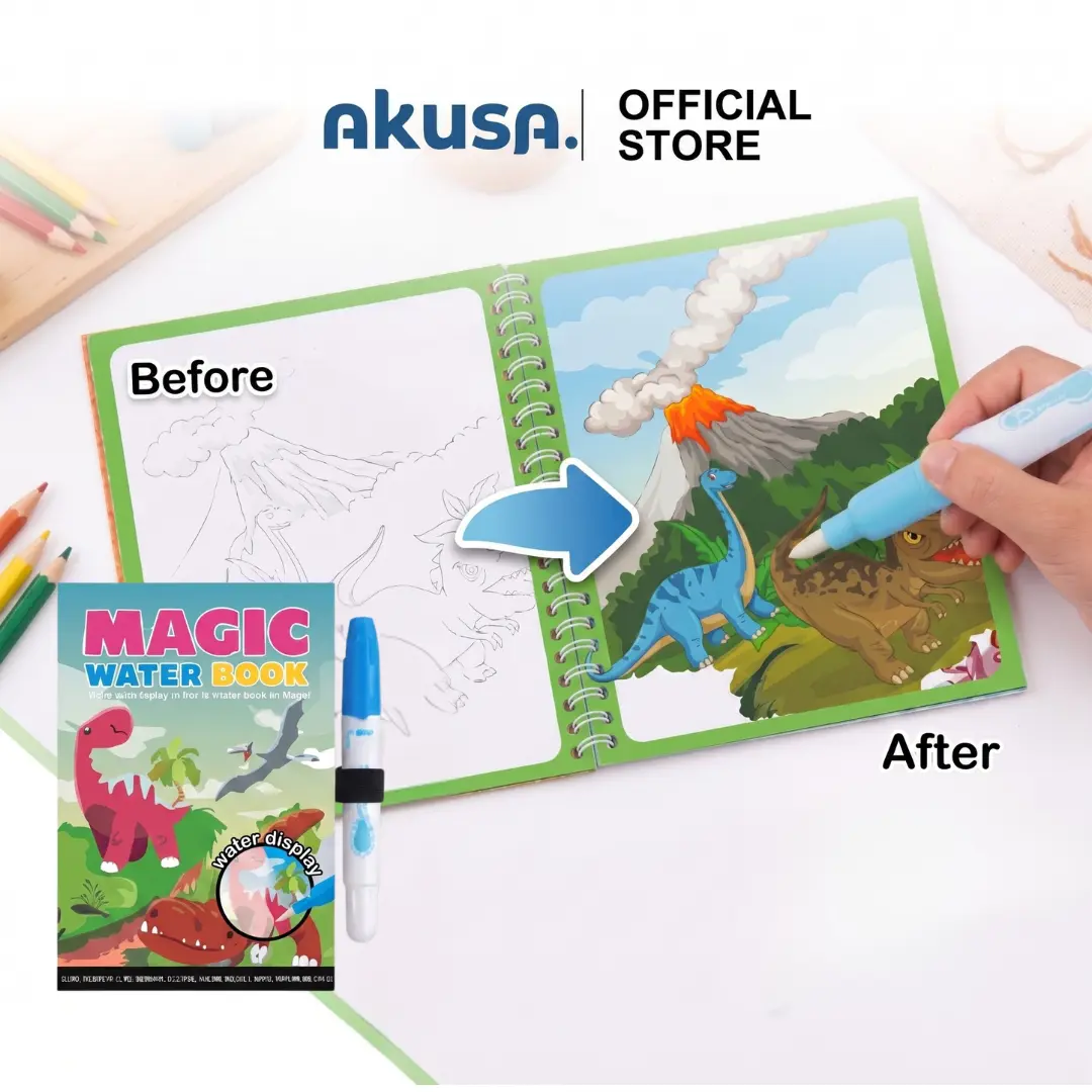 AKUSA Magic Water Coloring Book Buku Gambar Air Ajaib Mainan Edukasi Anak Bisa Di Pakai Berulang Kali BG013