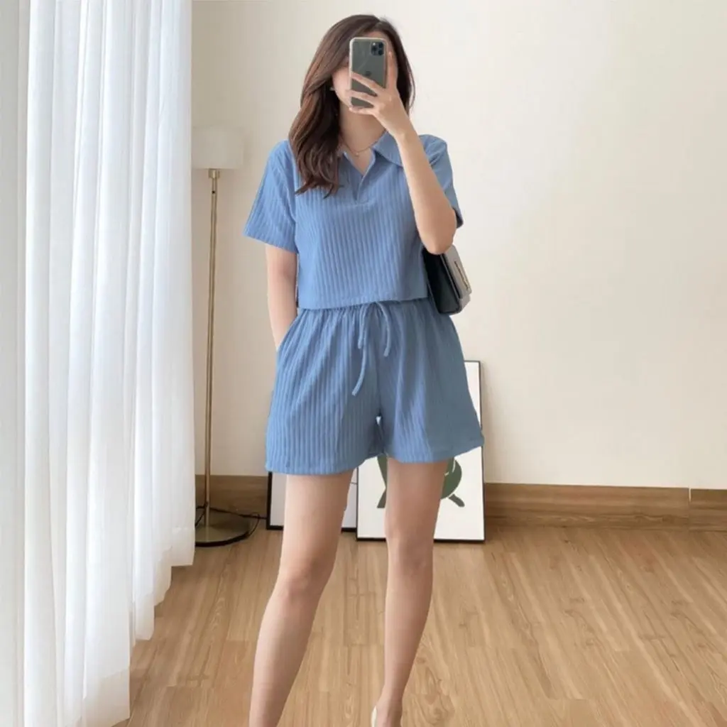 Oneset Siera Crop Setelan Hornet Wanita Premium Termurah Knit One Set Terbaru Ootd Viral / SET CROP TOP + SHORT PANTS