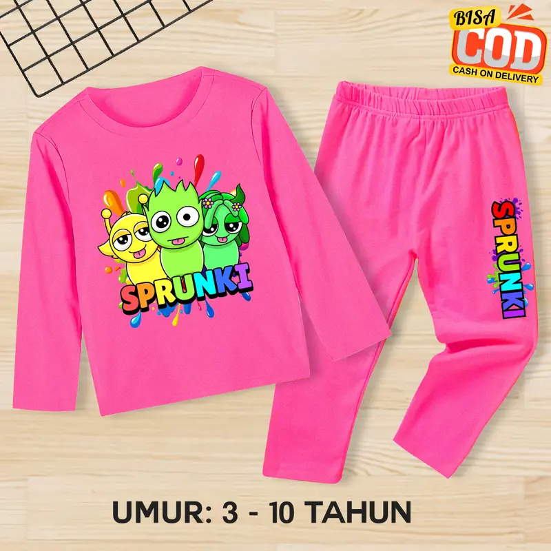 Setelan Sprunki Lucu Anak Laki-Laki/Perempuan Umur 3-10 Tahun Baju Sprunki Celana Panjang 1