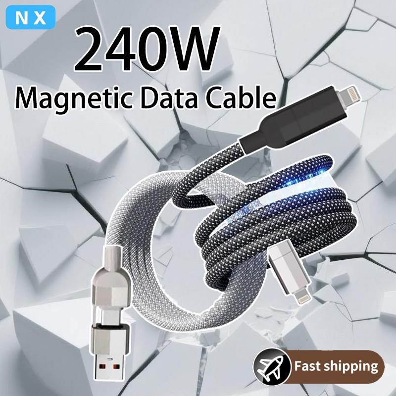 Cáp Type-C sang Type-C, 240W PD 27W 4 trong 1, Hút từ tính, Chống cuộn dây, Bện nylon, Bền, Dây cáp sạc nhanh, Thích hợp cho iPhone, Infinix, Samsung, Huawei, Xiaomi, Lenovo, OPPO, Vivo, Redmi, Type-C sang USB