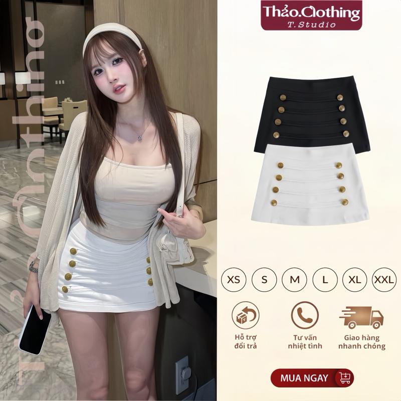 [ Cạp Trễ ] Váy Kaki Phối khuy Dáng Ngắn có Quần Bảo Hộ | MS099