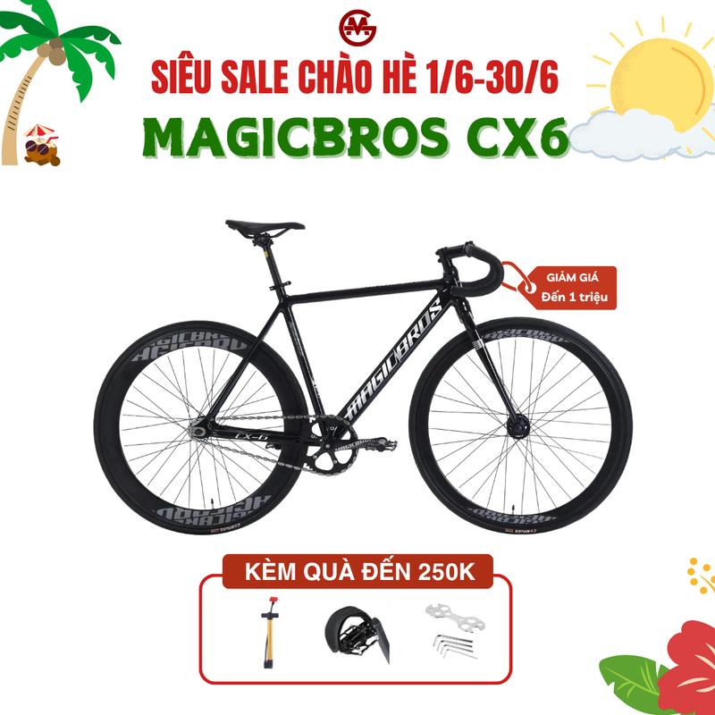 Xe đạp Fixed gear MAGICBROS CX6 khung nhôm càng thép không mối hàn, bánh sau bản cao 6cm, trước 4cm (kèm strap, lục giác lắp xe, bơm mini) Sports Đạp Xe Đạp