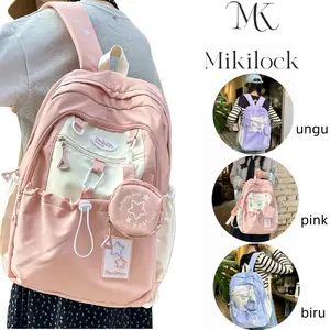 【COD】Mikilock Tas Sekolah Ins Wanita Besar Korea Import Serut Siswa Perempuan Volume Tinggi / tas Bahu Kapasitas Besar korea import fashion backpack /Tas Sekolah Backpack Serbaguna Berkapasitas Besar Serut Siswa Perempuan Volume Tinggi/Ins Wanita lucu Tas