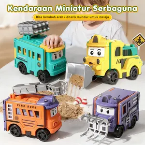 QQbaby Mobil Mainan Anak Serbaguna Bisa Berubah Bentuk, Mobil Flip Transformasi Bulldozer & Roller, Mobil Tarik Mundur.