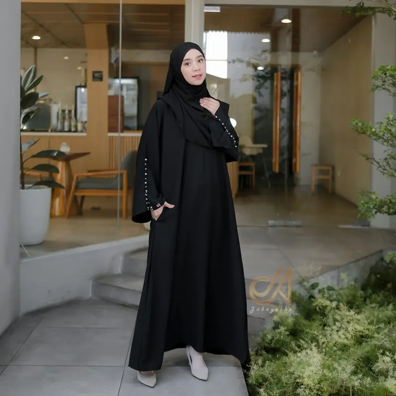 Jabayaska - Mazaya Abaya Forzaleta Gamis Lebaran Dress Hitam Muslim Simple Basic Arab Tangan Mewah Casual Wanita Lembut Dewasa Syari Kaftan Putih Umroh Remaja Turki 1