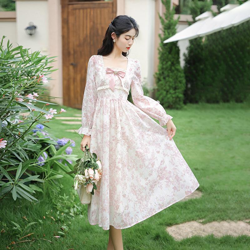 Product Introduction of Nữ Váy Dài Màu Hồng Hoa, Mới, Tươi Mới, Ngọt Ngào, Nhẹ Nhàng, Dáng Ôm, Thanh Lịch, Đầu Xuân Và Mùa Thu Dress Women Váy dài tay dài eo cao cổ tích quần áo nữ màu hồng đồ bộ nữ mặc nhà váy hồng nhỏ váy xinh nhẹ nhàng váy dạ hội đầm đi dự đám cưới 13