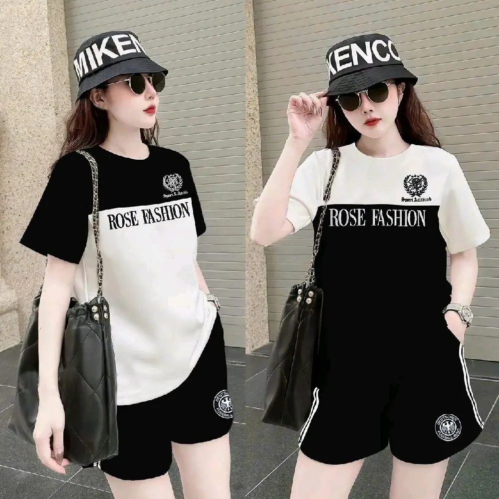 Set Bộ Thể Thao Ngắn Cotton Thêu Logo Hoa Hồng SNCTHHT01 - Chất Liệu Thun Cotton 100% Loại 1 Dày Đẹp
