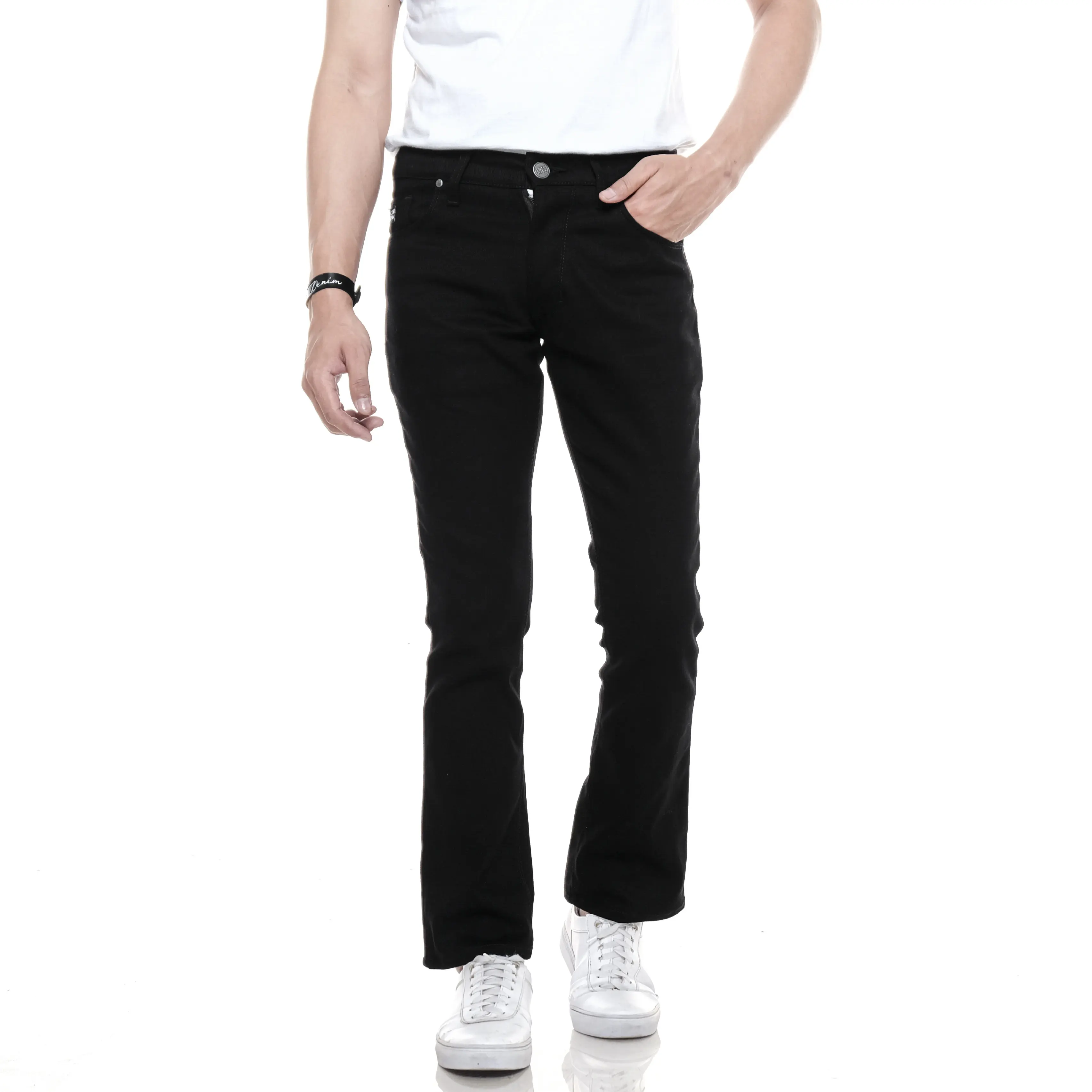 ORLEN DENIM Celana Jeans Panjang semi Cutbray pria slim Bootcut Celana Jeans Cutbray streach Hitam
