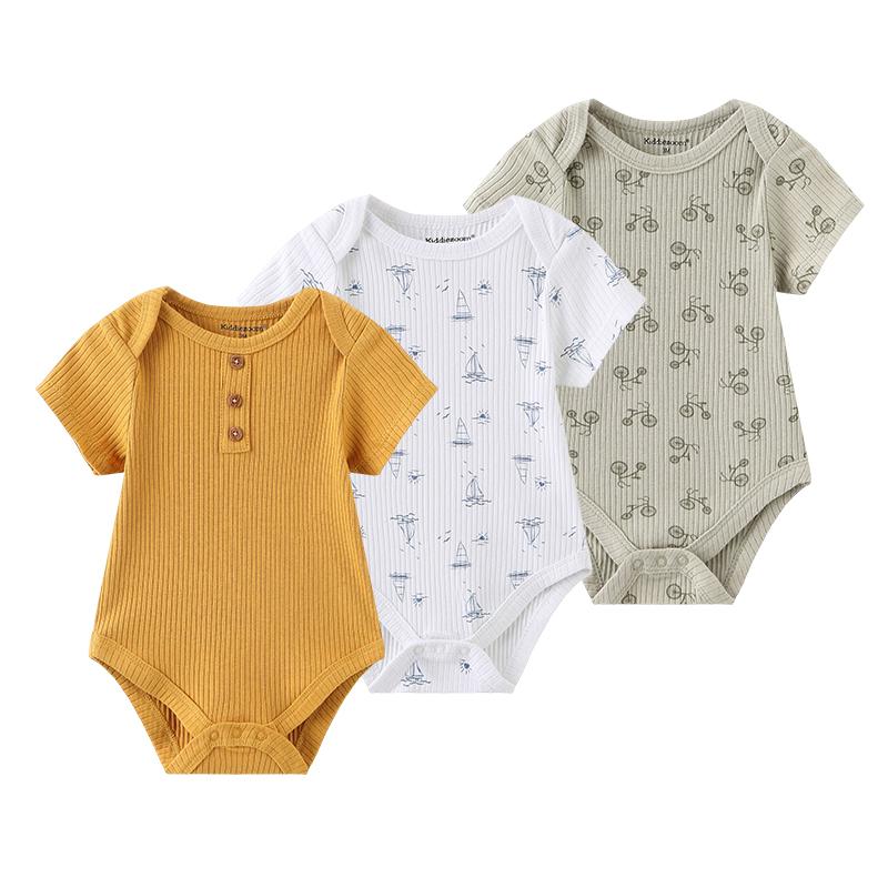 Product Introduction of Baju Badan Bayi Baru Lahir, Uniseks, Kiddiezoom, Corak Kartun, Lengan Pendek, Bahan Kapas 100%, Set 3 Keping 16