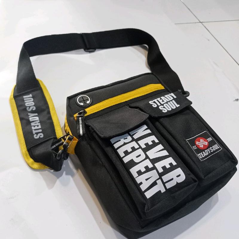SLING BAG TAS SELEMPANG PRIA DAN WANITA DISTRO ORIGINAL STEADYSOUL Cowok Slingbag Polos Hitam Kulit PU 2