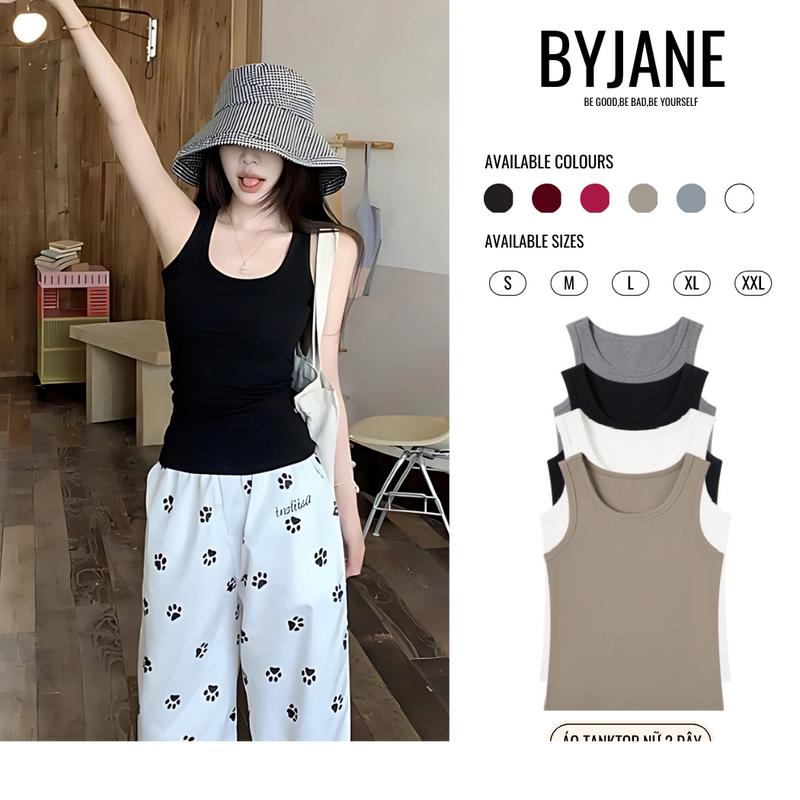   Nhã Nhỏ  Áo ba lỗ nữ cotton mát BYJANE áo 2 dây bản to áo tanktop phù hợp đi tập-012 