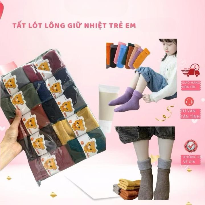 Set 10 đôi tất lót lông giữ nhiệt cho bé trai và bé gái từ 2-8 tuổi dày dặn siêu ấm. PA SHOP 2010