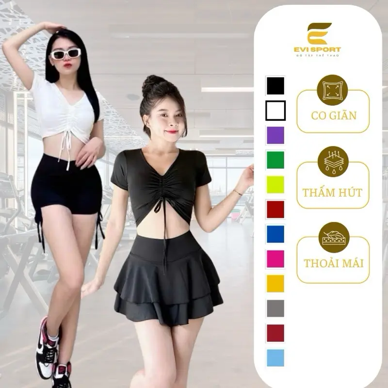 Áo rút dây tập gym yoga aerobic nữ Sport Tập Yoga Top Áo Thun