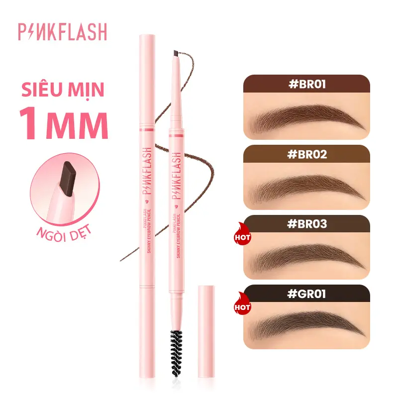 【LOCAL】PINKFLASH #SkinnyLine Bút Kẻ Mày Đầu Rút Siêu Mịn 1mm Đầu Ngòi Dẹt Nét Mịn Hai Đầu Không Vón Cục KhôngThấm Nước Lâu Trôi Sắc Tố Cao Chống Gấy Dễ Sử Dụng.0.07g