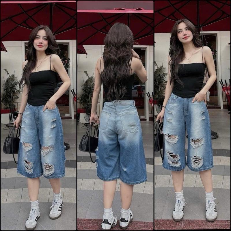 ( SML Lững dài 60cm ) Quần Jeans lững lưng cao - ống rộng rách bụi cá tính. Chất jean mềm nhẹ không giản. 9048