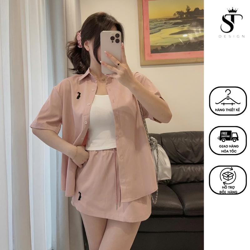 Set áo sơ mi + Chân váy năng động tặng kèm áo quây đi du lịch đi chơi đi cà phê - ST Design - S03