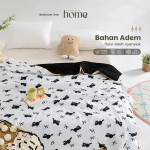 DTG HOME Bedcover Katun Seersucker Teksture Wrinkled Yang Ringan Adem Halus & Nyaman 2 Sisi Motif dan Polos 120x200 160x200 180x200