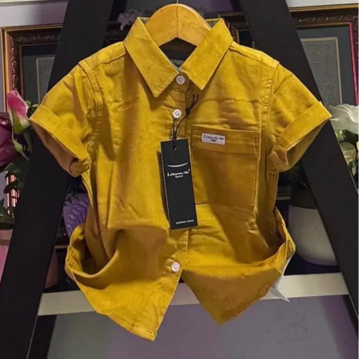 Kemeja Anak Laki-laki 6 Bulan-12 Tahun Polos Warna Kuning Mustard Lengan Pendek Premium Quality Terbaru Brand Libas Original — Fashion Anak laki-laki Branded 1