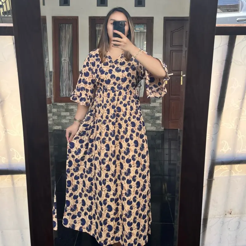 Daster KIKIMO Kimono Rayon Lengan Lonceng Busui  Panjang Bumil Dress Kancing Tidur Motif Nyaman Rempel Wanita Lembut Katun Samping Pendek rumahan Santung